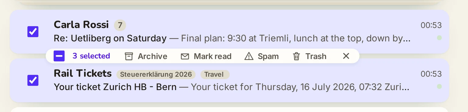 Before (main), 768 px, three rows checked, the bar under Carla (fresh) over Rail Tickets (checked)